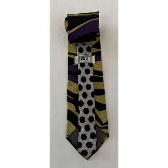 Versace V2 Abstract Black Gold Purple Gray Necktie Tie 90’s 100% Silk $140+ - Picture 1 of 10